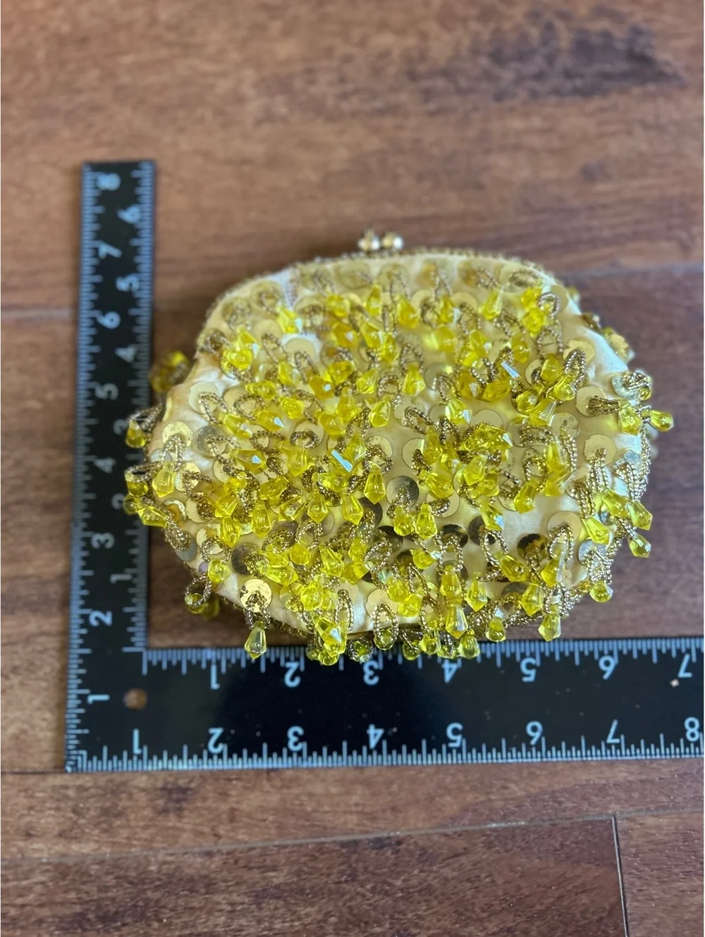 Vintage Yellow Beaded Evening Clutch Purse